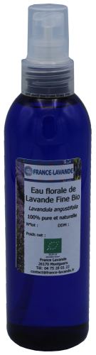 Photo d'un flacon d'eau florale Bio de lavande fine de France Lavande