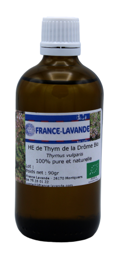 Photo d'un flacon d'huile essentielle de Thym de la Drôme de France Lavande