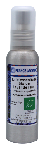 Photo d'un flacon d'huile essentielle de lavande fine Bio de France Lavande