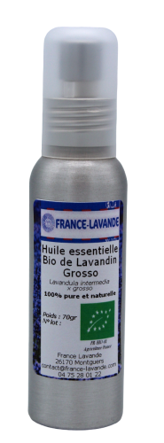 Photo d'un flacon d'huile essentielle de lavandin Grosso Bio de France Lavande