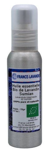 Photo d'un flacon d'huile essentielle de lavandin Sumian Bio de France Lavande