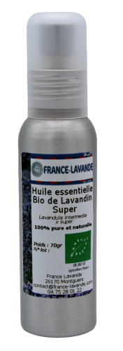 Photo d'un flacon d'huile essentielle de lavandin Super Bio de France Lavande