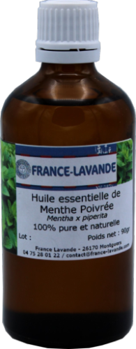 Photo d'un flacon d'huile essentielle de Menthe Poivrée de France Lavande