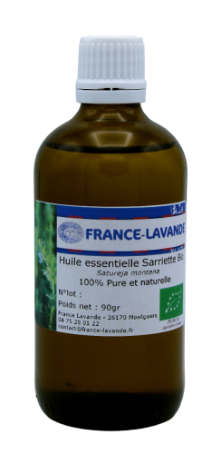 Photo d'un flacon d'huile essentielle de Sarriette des Montagnes Bio de France Lavande