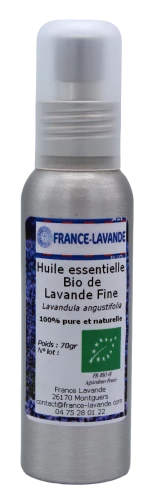 Photo d'un flacon d'huile essentielle de lavande fine Bio de France Lavande