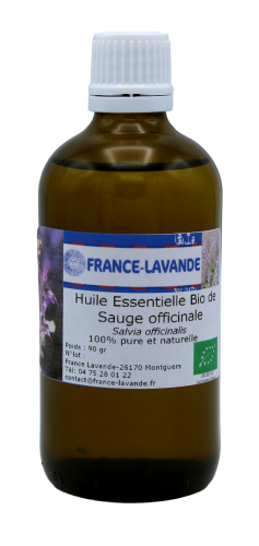 Photo d'un flacon d'huile essentielle de lavande Sauge Officinale Bio de France Lavande