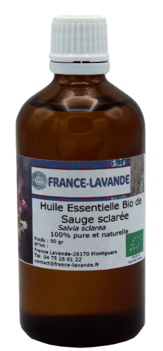 Photo d'un flacon d'huile essentielle de lavande Sauge Sclarée Bio de France Lavande